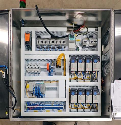 plc box electrical|inside of industrial electrical cabinet.